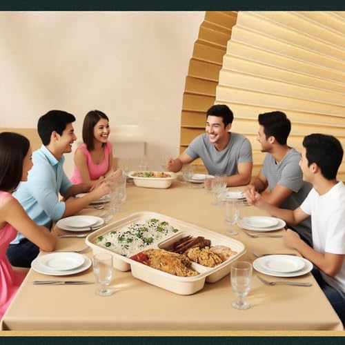 50 Pack of 3 Compartment Disposable Biodegradable containers (50 Pack 36 oz 3-Compartment Containers)