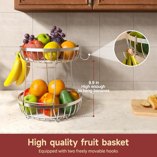 2 Tier Fruit Bowl for Kitchen Counter (Silver / 2 Tier Extra Large)