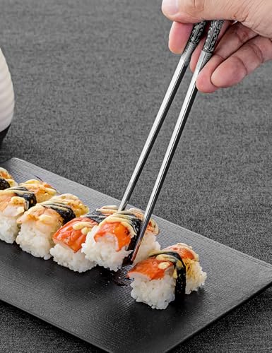 Metal Chopsticks Reusable (Floral Black 3 Pairs)