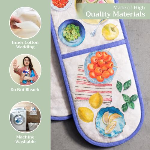 Double Oven Mitts 100% Cotton Double Oven Glove (078 - Gourmand / 7" x 35" (Double Oven Mitt))