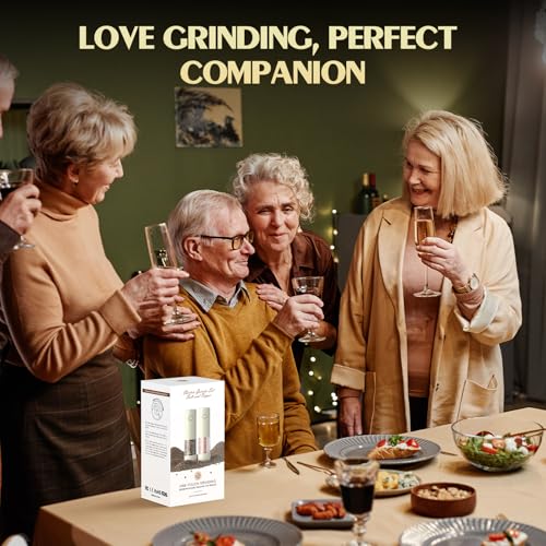 Salt and Pepper Grinder Set Electric Adjustable Coarseness Salt Pepper Grinder Shakers House Warming Gifts Automatic Battery Pepper Mill Shakers Gifts for Women Wedding Registry Must Haves (Cream Yellow)