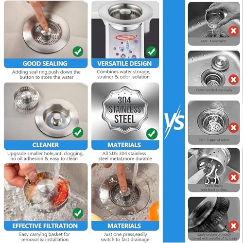 3 in 1 Kitchen Sink Drain Strainer