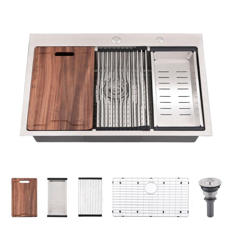 30 Inch Drop In Kitchen Sink Workstation (30"x 18" x 10" / Stainless Steel)