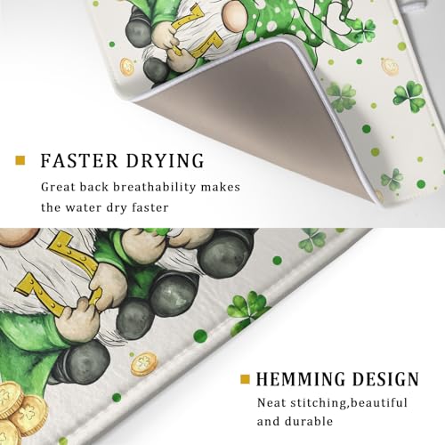 St Patrick's Day Gnome Dish Drying Mat 18x24 inch Lucky Shamrock Absorbent Reversible Dishes Drainer Rack Mat for Coffee Bar Kitchen Decor (Shamrock Gnome / 18" x 18")