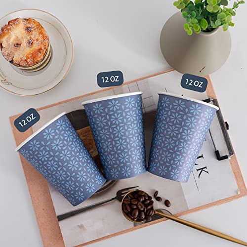 240 Pack Paper Cups 12 oz Bulk Disposable Coffee Cups Navy Floral (Navy / 12 oz-240)