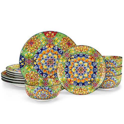 12 Pieces Dinnerware Sets (Service for 4 (12 Pcs) / Bohemian Green)