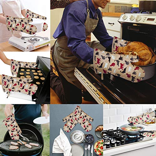 Oven Mitts 1 Pair (Cat, Khaki Mittens)