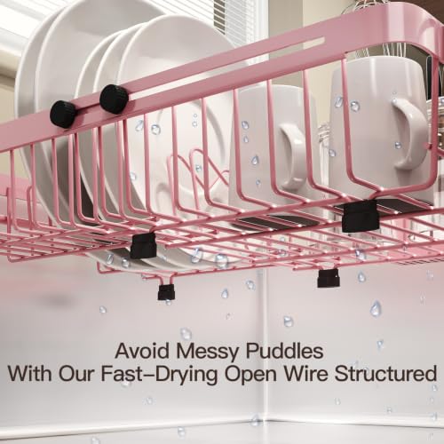 Pink Expandable Dish Drying Rack Over Sink with Extra Drying Mat (Pink / For 13"-30" W Sink with Mat)
