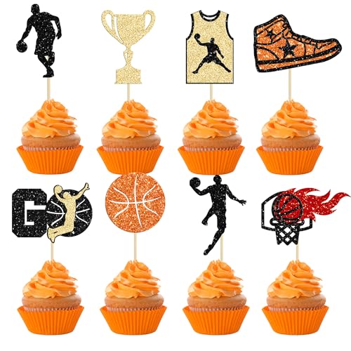 24 Pack Basketball Cupcake Toppers Basketball Player Apparel Cupcake Picks Baby Shower Players Sports Theme Birthday Party Cake Decorations Supplies (24 Count)