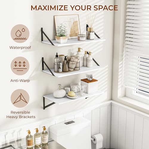 24W x 12D Deep Floating Shelves Set of 3 White (White With Black Metal Bracket / 24wx12dx5.8h)