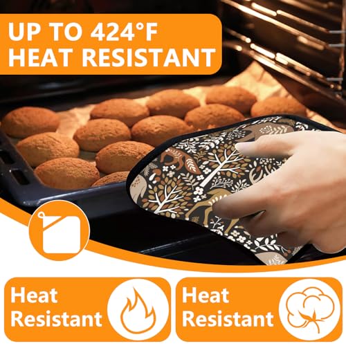 Bear Deer Oven Mitts and Wild Animals Pot Holders Sets 4Pcs (Wild Animals)