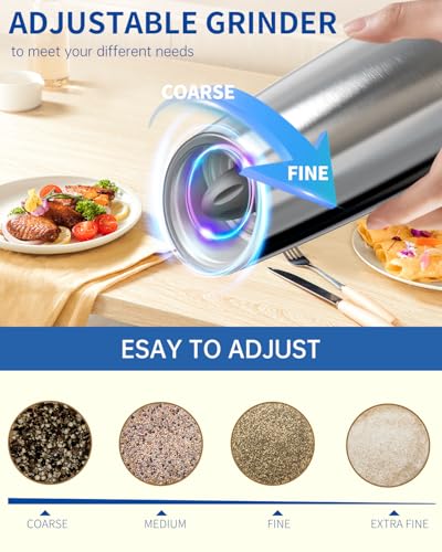 Gravity Electric Salt and Pepper Grinder Set Stainless Steel Automatic Salt and Pepper Grinder Set (Battery / Stainless Steel)