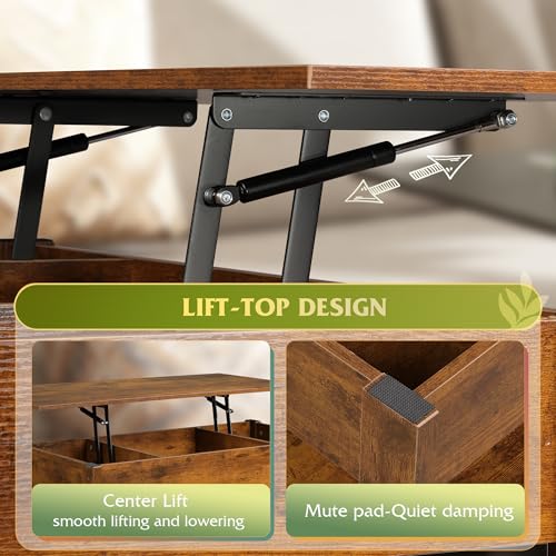 Lift Top Coffee Table with 2 Drawers (Rustic Oak / 39" with Drawer)