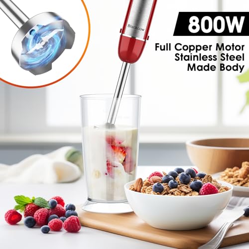 Immersion Blender Handheld (800 W & 6 Speed / Red)