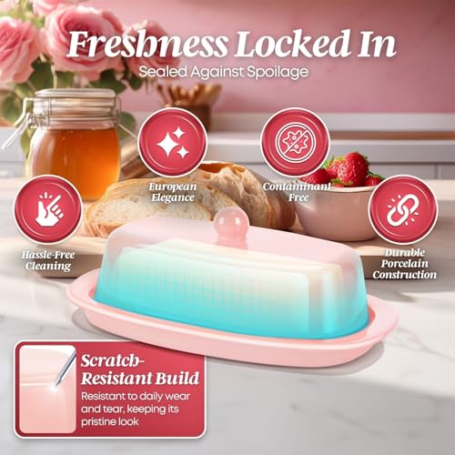 Standard Ceramic Butter Dish with Lid for Countertop (Pink / Standard)