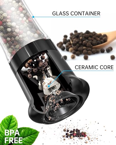 Premium Manual Salt and Pepper Grinder Set (Tall Set - Black White)