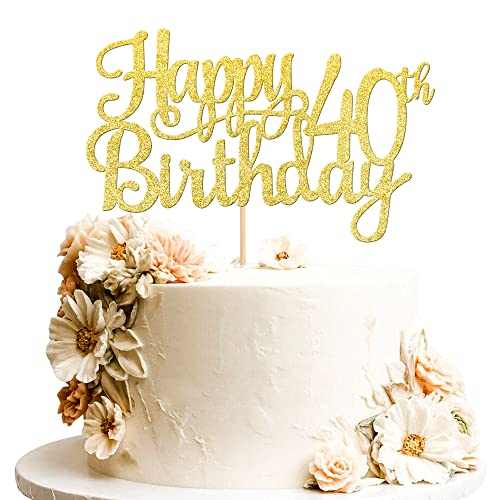 1 PCS Happy 40th Birthday Cake Topper Gold Glitter Cheers to 40 Years Birthday Cake Pick 40 Fabulous Cake Decoration for Happy 40th Birthday Anniversary Party Decorations Supplies (Gold / 40th)
