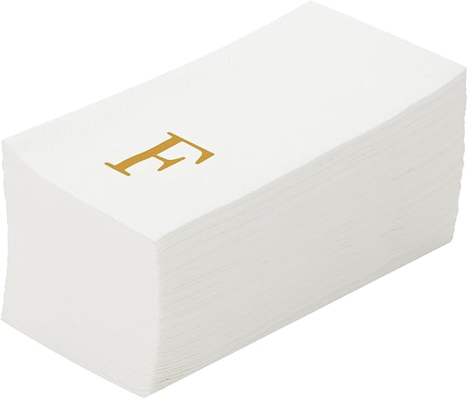 Luxenap 15.8 X 7.9 Inch Linen-Feel Guest Towels, 2000 Lettered Hand Towels - Gold Letter 'F', Sans Serif Font, White Paper Dinner Napkins, airlaid, For Restrooms And Tables - Restaurantware