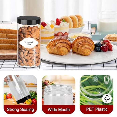 16 OZ Plastic Jars with Lids (16OZ 24Pcs Black)