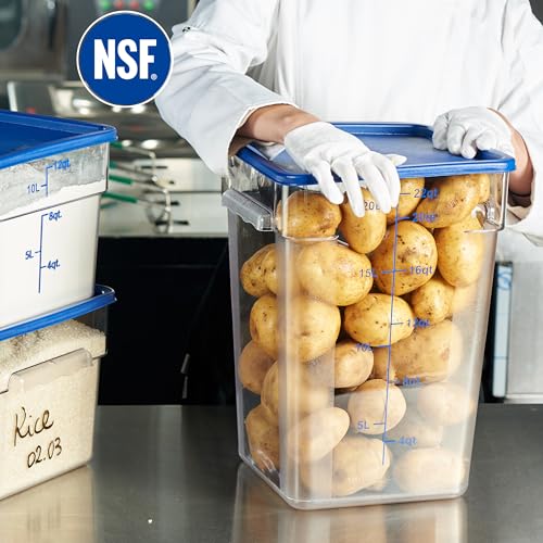 8 Pack 22 Qt NSF Clear Polycarbonate Food Storage Containers with Blue Lids (22.0 Qt 8-Pack(Blue Lids))