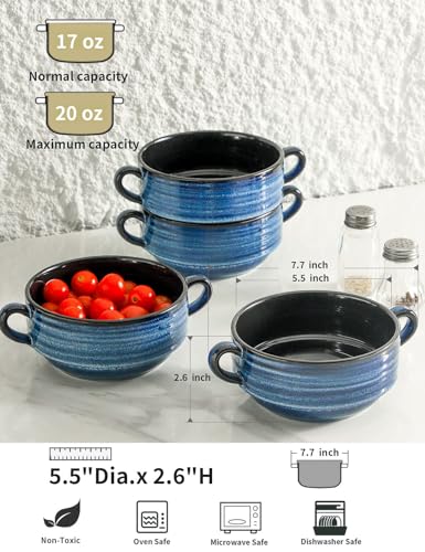 Soup Bowls 20 OZ French Onion Soup Crocks with Handles (Blue / 20oz - 4pcs)