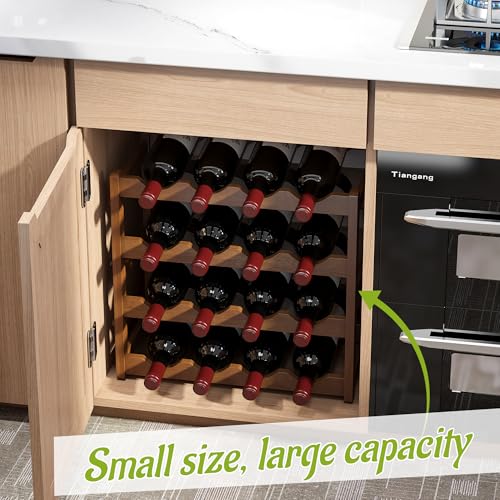 Bamboo Wine Rack Wine Storage Cabinet Shelf 16 Bottle Wine Racks Countertop Sturdy for Kitchen Dining Room Pantry (Brown / 4 Tier)