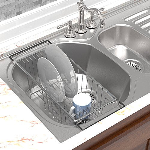 Stainless Over Sink Counter Top Dish Drainer Drying Rack (Medium / Chrome)