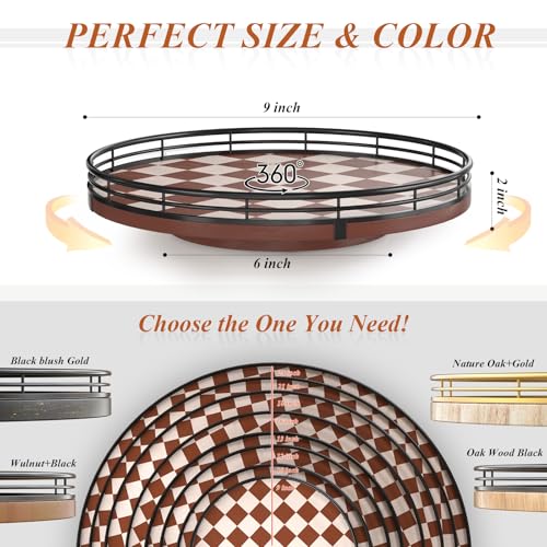 9 Inch Brown Checkerboard Lazy Susan Organizer with Black Metal Rail (Brown & White / 9 inches)