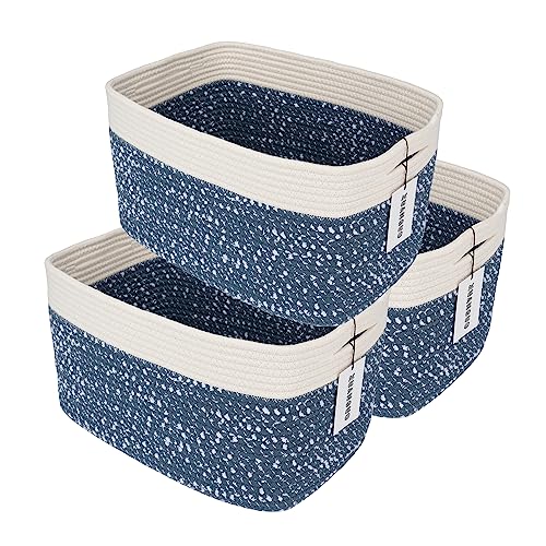 Woven Cotton Rope Storage Baskets 15x10x9.3" 3 Pack White and Blue (blue and white)