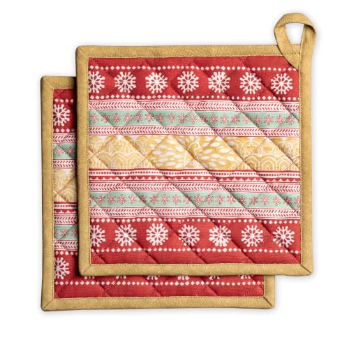 Pot Holders 100% Cotton Potholders (067 - Sofia / 8" x 8" (Pot Holder Pack of 2))