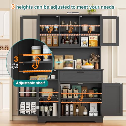 Farmhouse Pantry Cabinet with Acrylic Doors (Black)