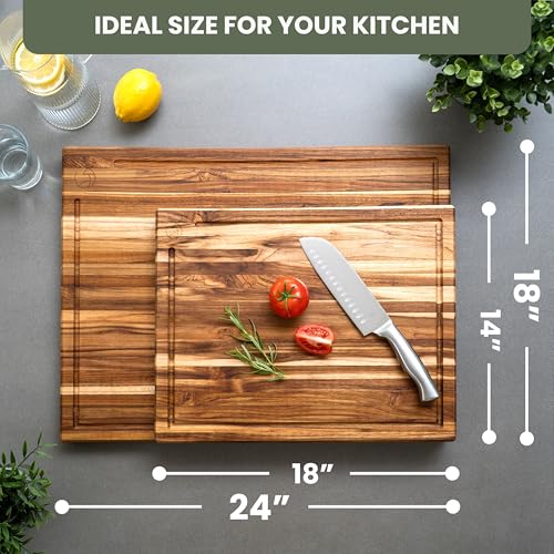 Large Teak Wood Cutting Board (18"L x 14"W)