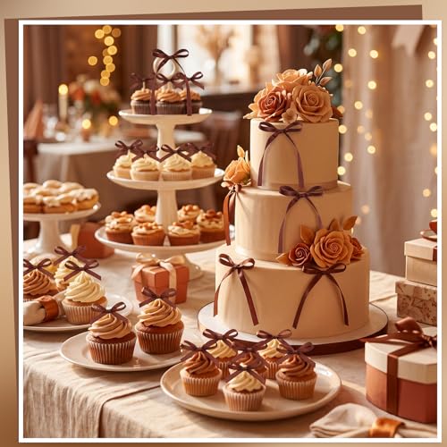 30 Pack Brown Bow Cake Toppers Brown Ribbon Bows for Cake (Brown)