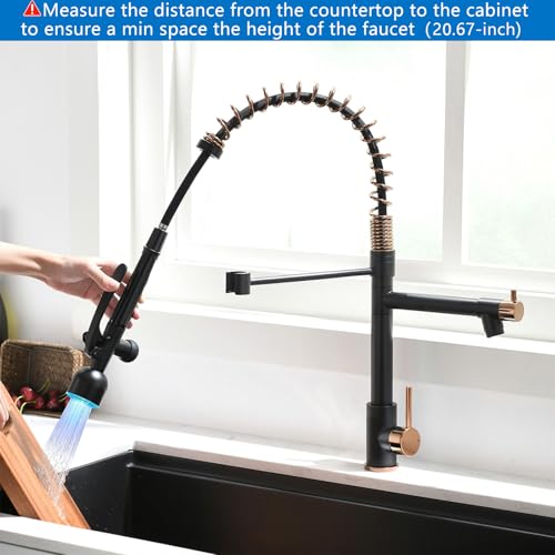 Single Handle Pull Down Sprayer Black&Rose Gold Kitchen Faucet (Black&Rose Gold)