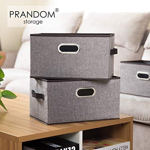 Large Foldable Storage Bins for Shelves [3 (Grey&black Trim / Large(3-Pack))