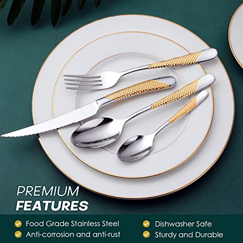 Hammered Silver Gold Silverware Set (Hammered Silver Gold | 24pcs)