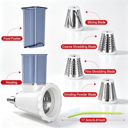 Updated Cheese Grater Slicer Shredder Attachment for KitchenAid Stand Mixers (4 Blades)