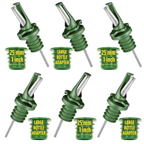 Olive Oil Spout for Olive Oil Dispenser (6 green oil pourers + 6 adapters)