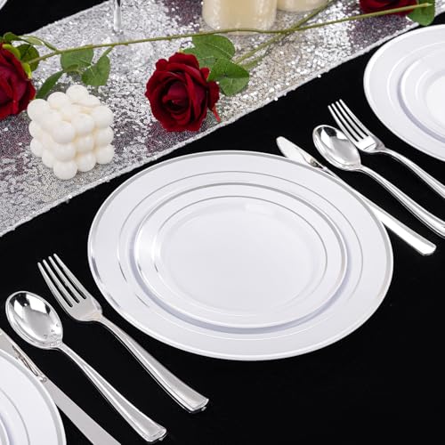 200 Pcs Silver Plastic Plates (Silver / 200 Pcs)
