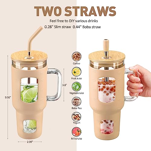 Glass Tumbler with Straw and Lid (Amber / 40 Ounces)
