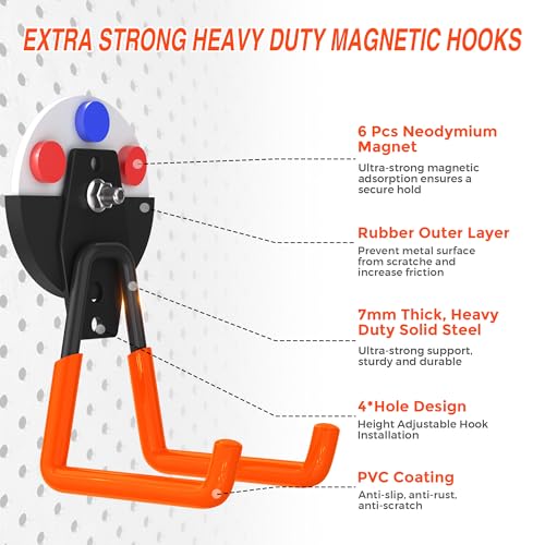 3Pcs Large Magnetic Hooks Heavy Duty for Garage (2.6" Magnet-3 Pack-Orange)