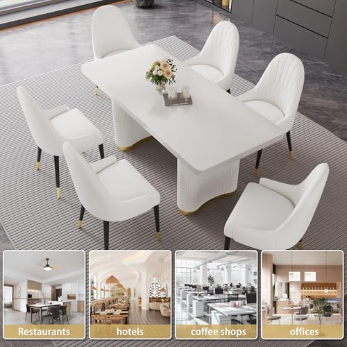 White Dining Chairs Set of 2 with High Backs Mid Century Modern Kitchen Dining Room Chairs PU Faux Leather Upholstered Large Padded Accent Chair with Legs (White)