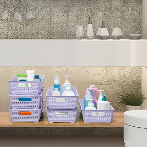 Stackable Woven Plastic Basket (Violet)