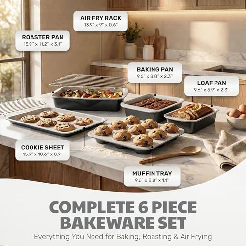 6 Pc Stackable Baking Pans Set (Black / Gray)