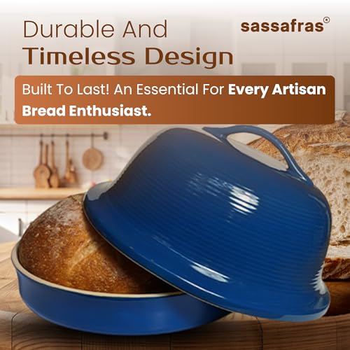 Superstone® Stoneware La Cloche® Bread Baker with Blue Glazed Exterior and Unglazed Interior Bakes an Artisan Bread with Crusty Crust and a Light Crumb (Blue)