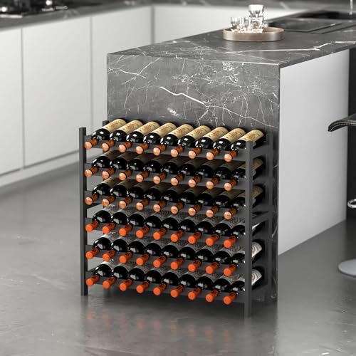 Wine Rack Freestanding Floor (Black Finish 6-tier Without Glass Holder)