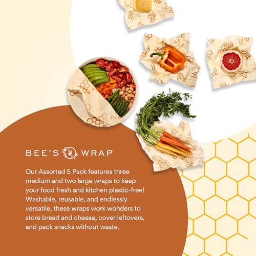 Beeswax Food Wraps (Honeycomb / 2 Large & 3 Medium)
