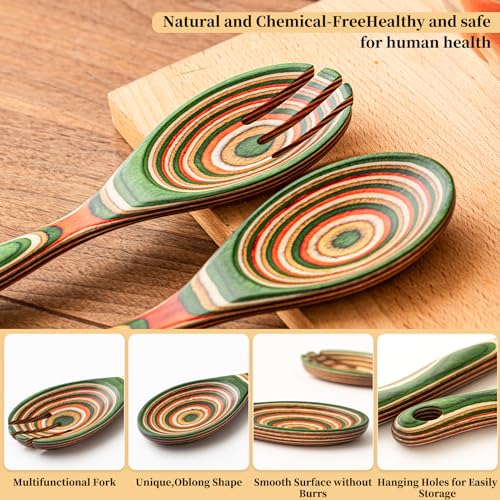 Pakkawood Wooden Salad Server Set (Green)