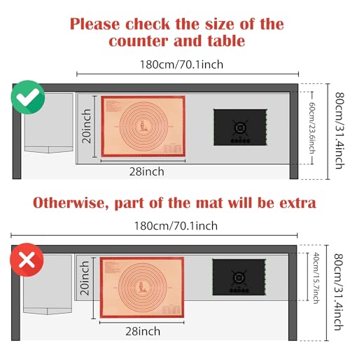 Non slip Silicone Pastry Mat Extra Large Measurements 28''x 20'' Baking Mat (28"L x 20"W)