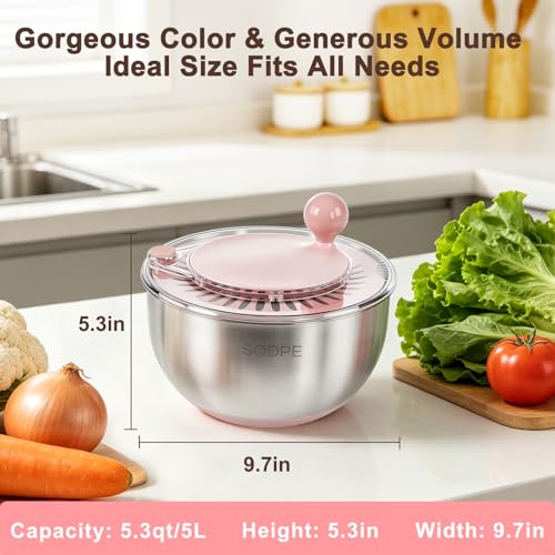 Stainless Steel Salad Spinner Large with 5 Blades Slicer (Pink-accessory)